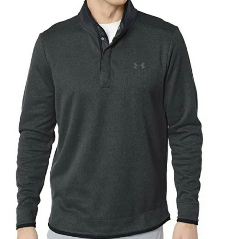 UNDER ARMOUR MENS STORM SWEATER FLEECE HEATHER SNAP MOCK SHIRT BLACK - Picture 1 of 9